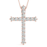 Rose Gold 1 CT Diamond Cross Pendant Necklace