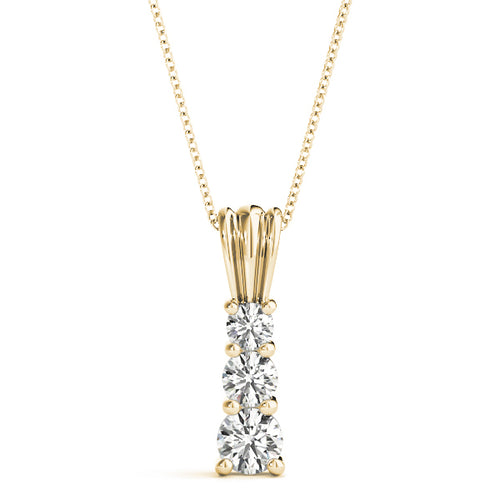 14K Yellow Gold 1 CT Round Diamond Pendant Necklace