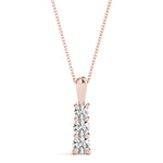 14K Rose Gold Diamond Three Stone Pendant Necklace
