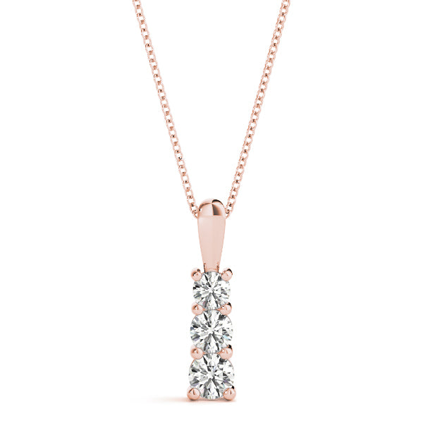 14K Rose Gold Diamond Three Stone Pendant Necklace