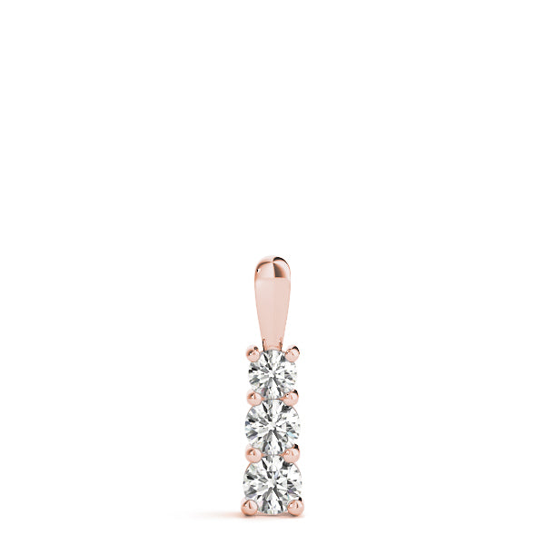 14K Rose Gold Diamond Three Stone Pendant Necklace