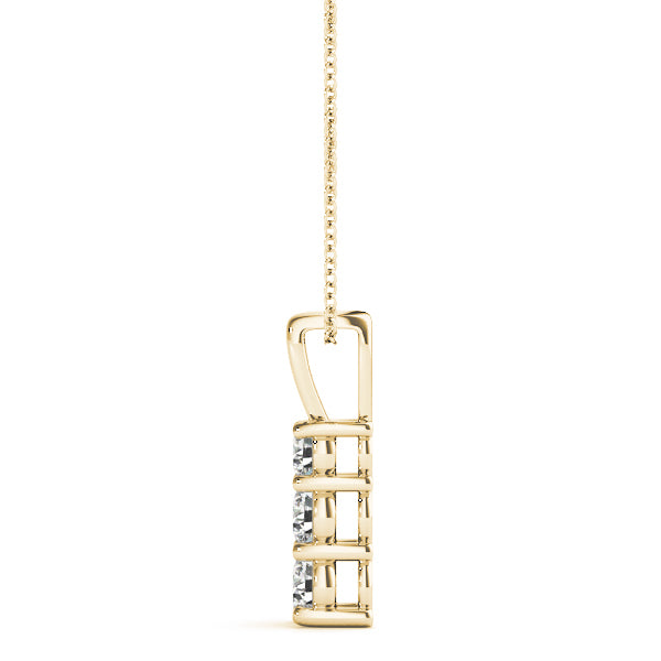 14K Yellow Gold Diamond Three Stone Pendant Necklace