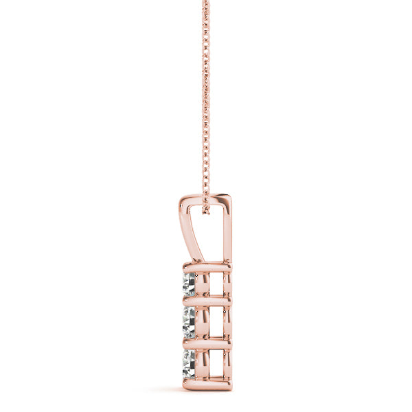 14K Rose Gold Diamond Three Stone Pendant Necklace