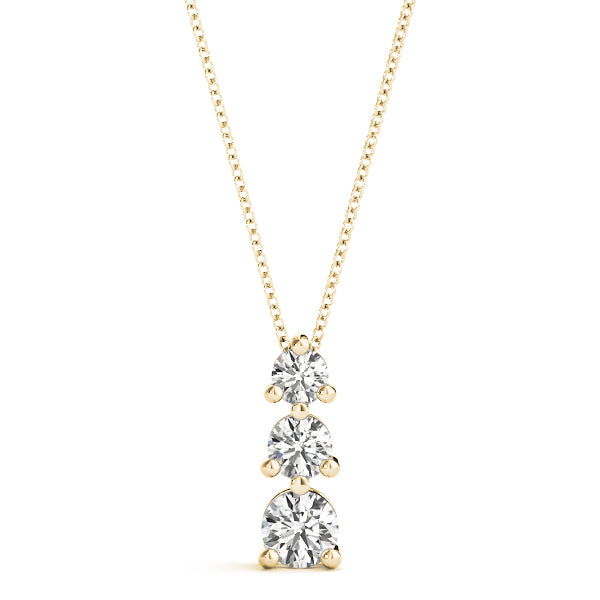 14K Yellow Gold Round Diamond 3-Stone Pendant