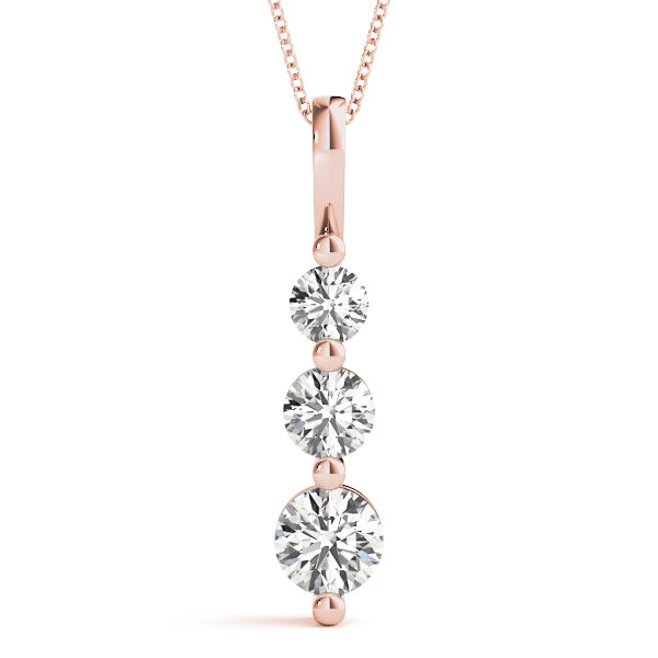 14K Rose Gold 1 ct Diamond Three-Stone Pendant Necklace