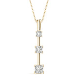 14K Yellow Gold Square Diamond Three Stone Pendant