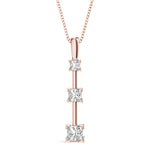 14K Rose Gold Square Diamond 3-Stone Pendant Necklace