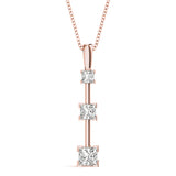14K Rose Gold Square Diamond 3-Stone Pendant Necklace