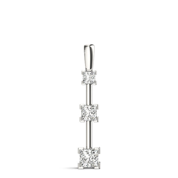 14K White Gold Square Diamond Three-Stone Pendant
