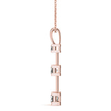 14K Rose Gold Square Diamond 3-Stone Pendant Necklace