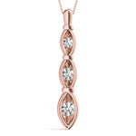 14K Rose Gold Diamond Three Stone Pendant Necklace