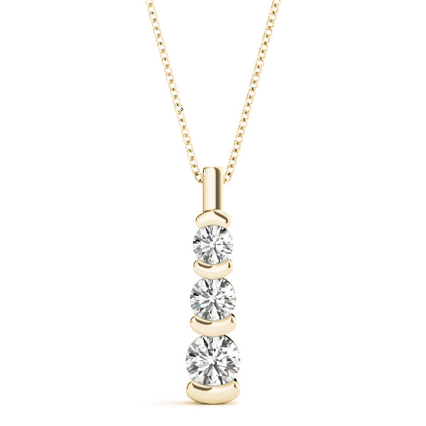 14K Yellow Gold 1 CT Diamond Three Stone Pendant