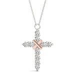 14K Rose Gold Diamond Cross Pendant