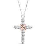 14K Rose Gold Diamond Cross Pendant