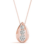 14K Rose Gold 1 ct Diamond Three-Stone Pendant Necklace