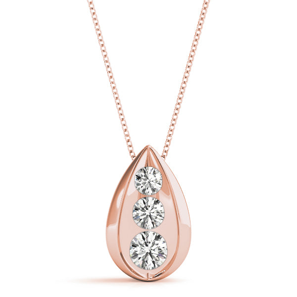 14K Rose Gold 1 ct Diamond Three-Stone Pendant Necklace