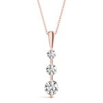 14K Rose Gold Diamond Three Stone Pendant Necklace