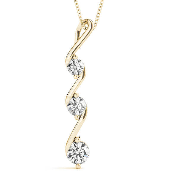 14K Yellow Gold Round Diamond Three Stone Pendant