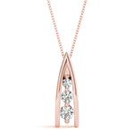 14K Rose Gold Round Diamond Three-Stone Pendant