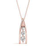 14K Rose Gold Round Diamond Three-Stone Pendant