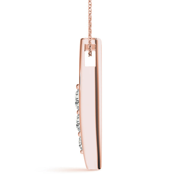 14K Rose Gold Round Diamond Three Stone Pendant