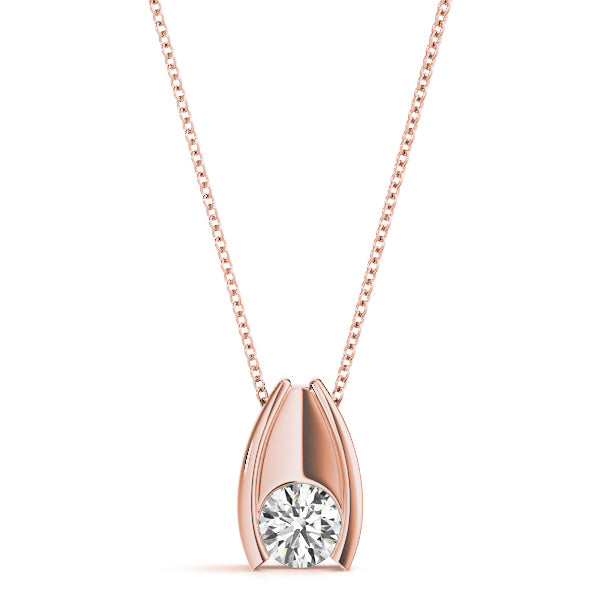 18K Rose Gold 1/3 CT Diamond Solitaire Pendant Necklace