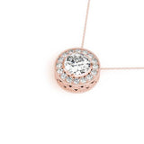 14K Rose Gold 1 CT Diamond Halo Pendant Necklace