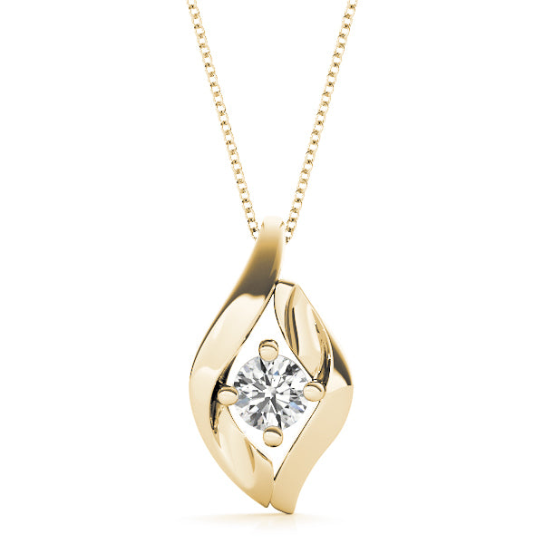 14K Yellow Gold Round Diamond Solitaire Pendant