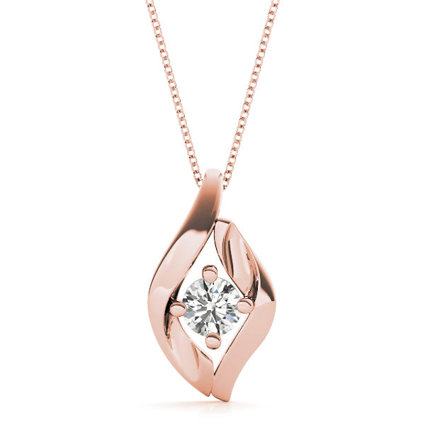 14K Rose Gold 1/3 CT Diamond Solitaire Pendant Necklace