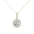 18K Yellow Gold Round Diamond Halo Pendant Necklace