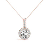14K Rose Gold Round Diamond Halo Pendant