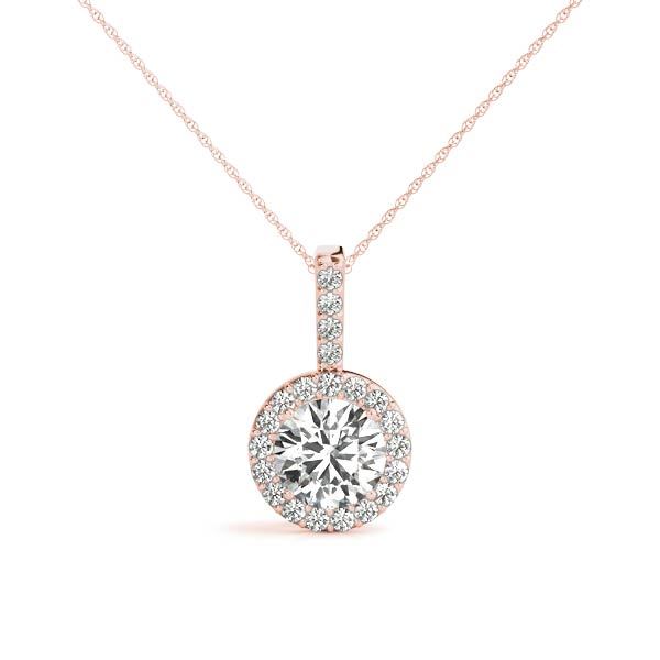 14K Rose Gold Round Diamond Halo Pendant
