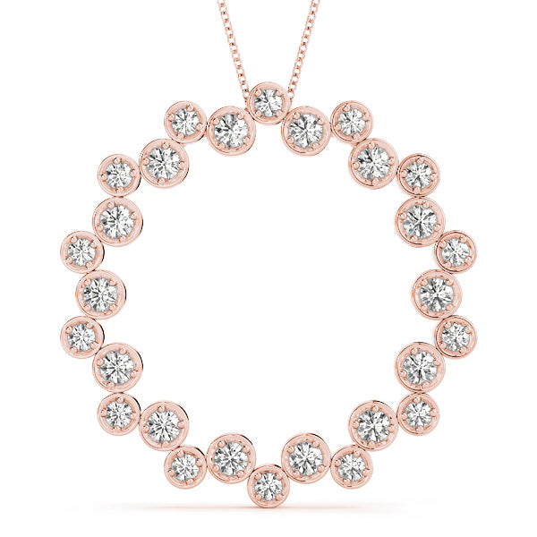 14K Rose Gold Round Diamond Circle Pendant