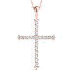14K Rose Gold Diamond Cross Pendant