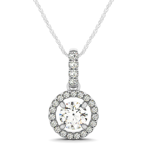 14K White Gold 1 ct Round Diamond Halo Pendant