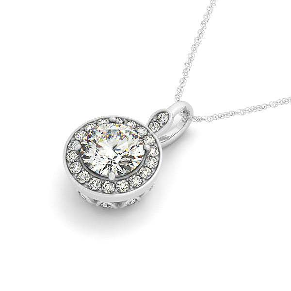 18K White Gold 1.25 ctw Round Diamond Halo Pendant