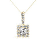 14K Yellow Gold Square Diamond Pendant Halo