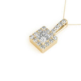 14K Yellow Gold Square Diamond Pendant Halo