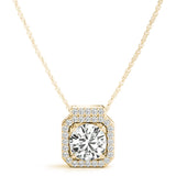 14K Yellow Gold Round Diamond Halo Pendant