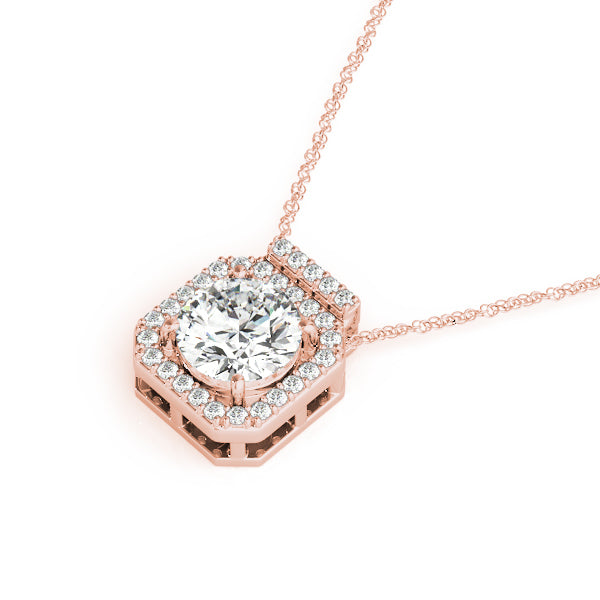 14K Rose Gold Round Diamond Halo Pendant
