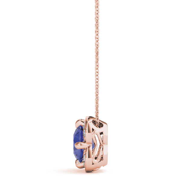 14K Rose Gold Round Diamond Halo Pendant
