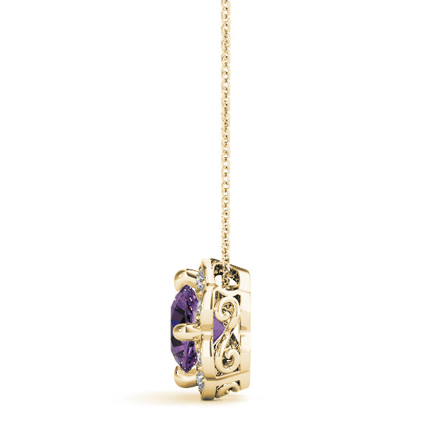 14K Yellow Gold Round Diamond Halo Pendant