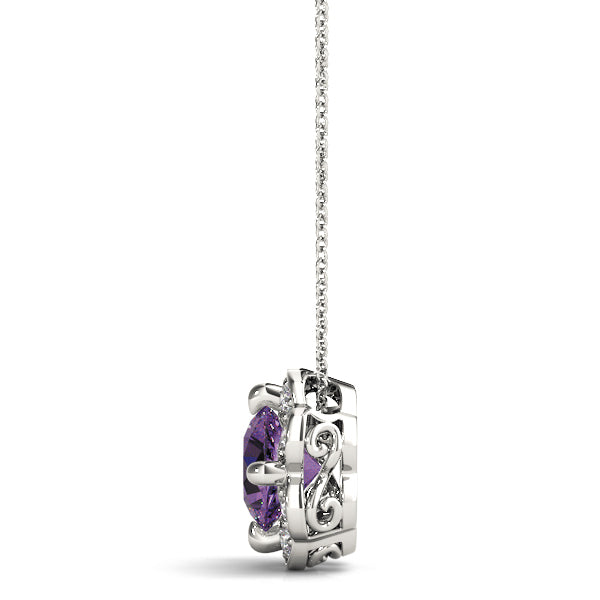 14K White Gold Round Diamond Halo Pendant