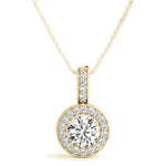 14K Yellow Gold Round Diamond Halo Pendant