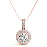 14K Rose Gold Round Diamond Halo Pendant