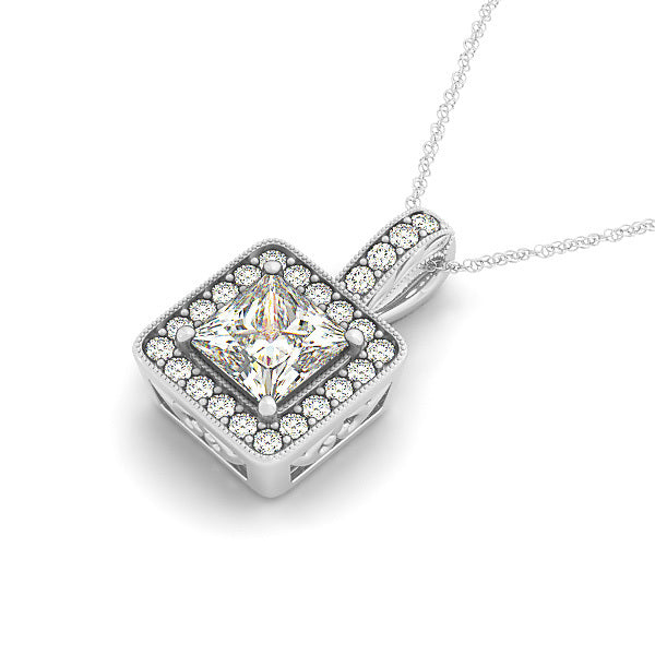 14K White Gold 1 CT Square Diamond Halo Pendant