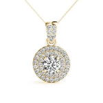 14K Yellow Gold 1 CT Diamond Halo Pendant Necklace