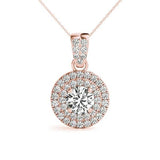 14K Rose Gold 1.33ctw Round Diamond Halo Pendant