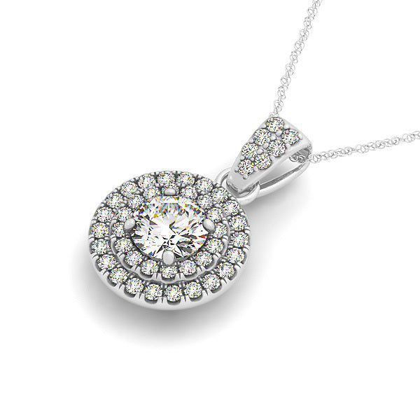 14K White Gold 1.33ctw Round Diamond Halo Pendant