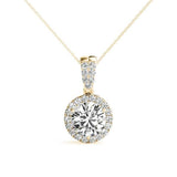 14K Yellow Gold Round Diamond Halo Pendant Necklace